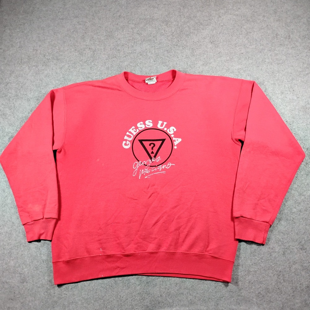 Vintage Guess USA Nutmeg Men's Red Triangle Logo Crewneck Sweatshirt Size XL